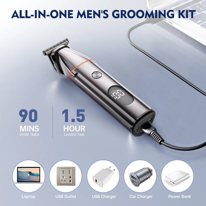 Hair Clippers, 5 in 1 Cordless Electric Nose Ear Beard Trimmer Face Body Shaver, Rechargeable Men'S Haircut & Grooming Kit with LED Display for Father Husband Boyfriend