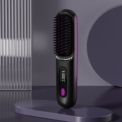 2 in 1 Straight Hair Comb Wireless Hair Straightener Brush Hair Fast Heating Portable Hot Curler USB Charging